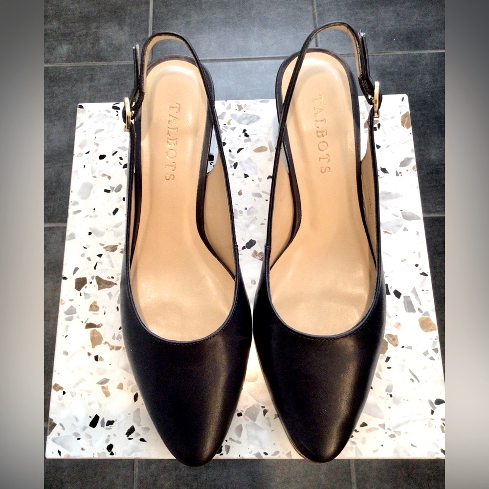 NEW w Box - TALBOTS Navy Leather Slingback Shoes - 7 B US
